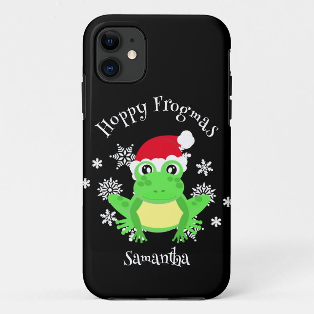 Capa Para iPhone 11 Sapo de Natal Santa Hat Novelty Negro Engraçado (Verso)