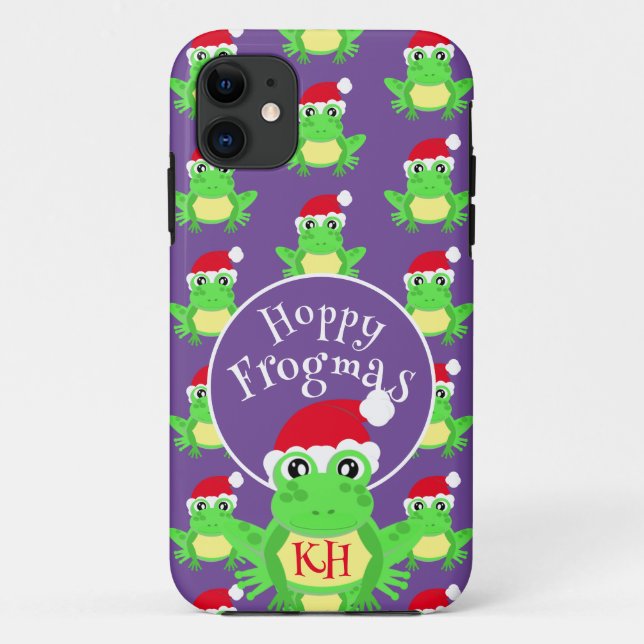 Capa Para iPhone 11 Sapo de Natal Santa Hat Padrão Novelty Roxo (Verso)