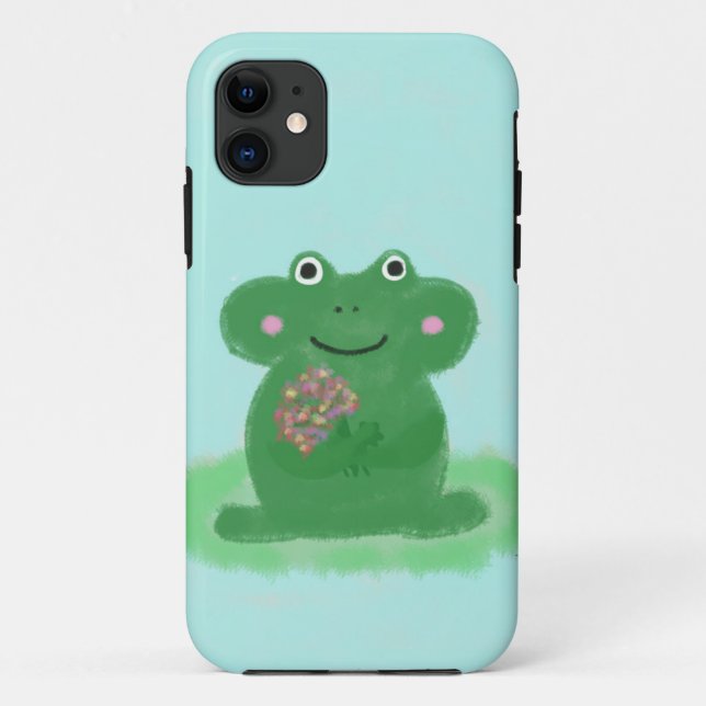 Capa Para iPhone 11 sapo verde com Flores (Verso)