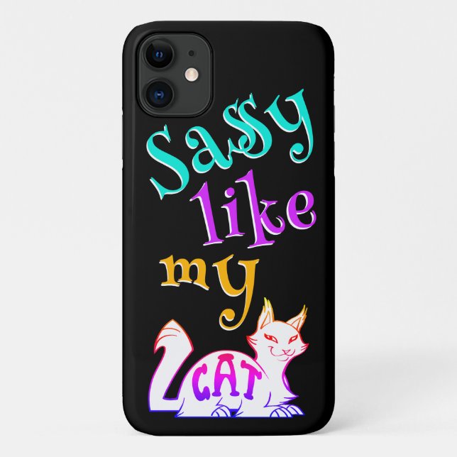 Capa Para iPhone 11 Sassado Como Meu Gato Bonito Neon Pegando Texto Pr (Verso)