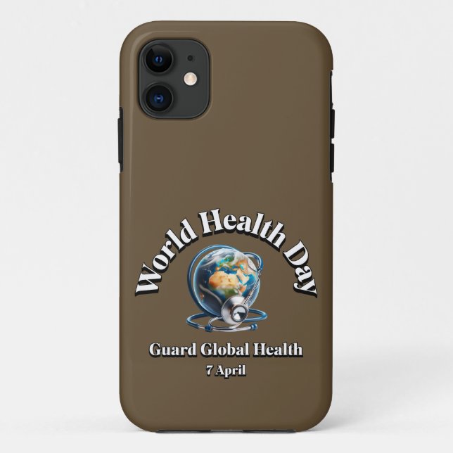 Capa Para iPhone 11 Saúde Global da guarda. Dia Mundial da Saúde. (Verso)