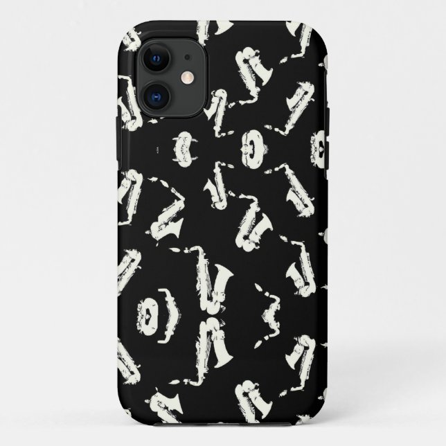 Capa Para iPhone 11 Saxofone Jazz Preto E Branco (Verso)