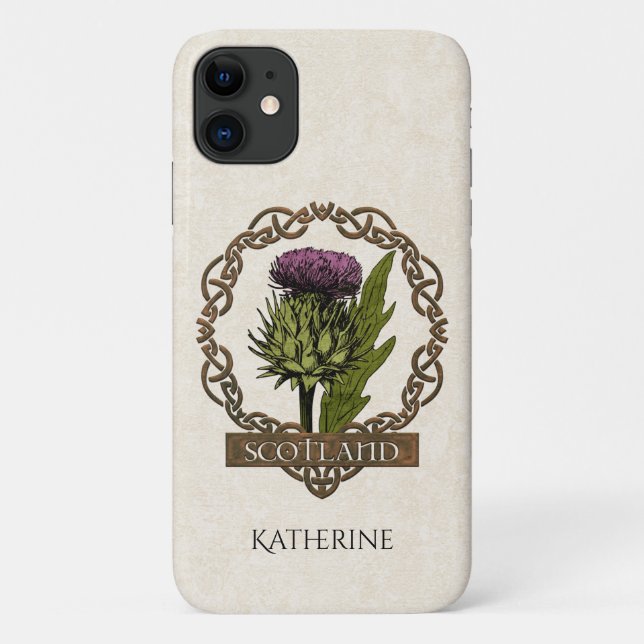 Capa Para iPhone 11 Scotland Scottish Thistle Celtic Knots Name (Verso)