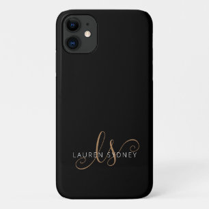 Capa Para iPhone 11 Script Feminino Dourado Preto Moderno Monograma