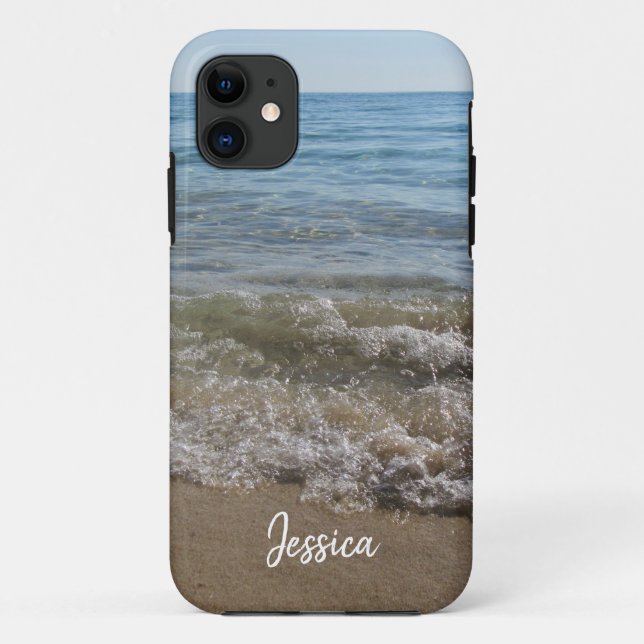 Capa Para iPhone 11 Sea & Sand Beach Waves Nome Personalizado (Verso)