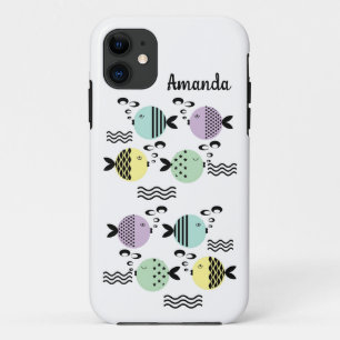 Capa Para iPhone 11 Seamless fish abstract scandinavian modern marine 