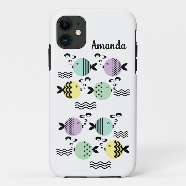 Capa Para iPhone 11 Seamless fish abstract scandinavian modern marine  (Verso)