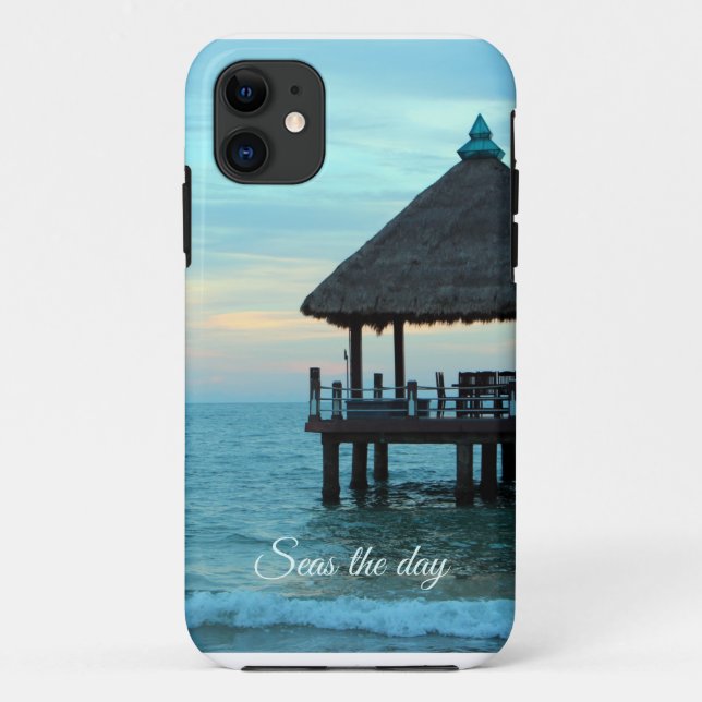 Capa Para iPhone 11 Seas the Day Beach Tiki Hut (Verso)