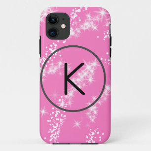 Capa Para iPhone 11 selo de água com brilho rosa monograma branco mini