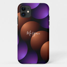 Capa Para iPhone 11 Semicírculos Dourados e roxos, Script Branco de No