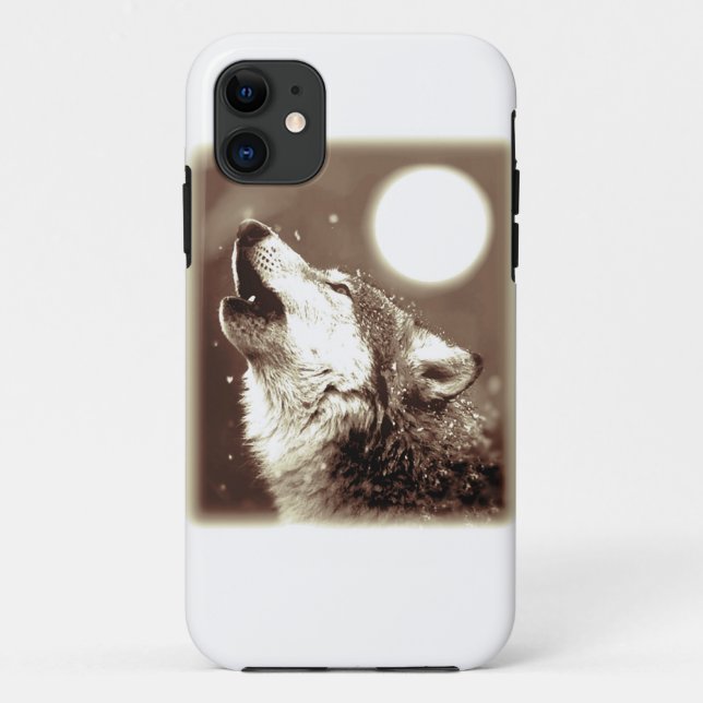 Capa Para iPhone 11 Sepia Wolf & Moon (Verso)