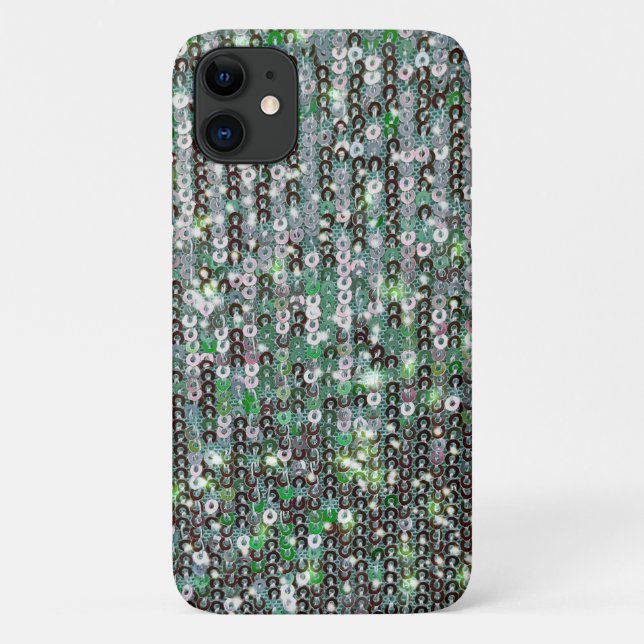 Capa Para iPhone 11 Sequência cintilante verde-prateada (Verso)