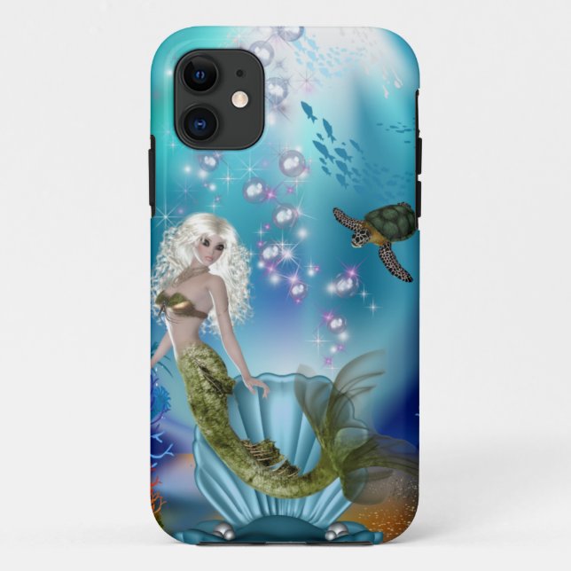 Capa Para iPhone 11 Sereia e Tartaruga Marinha (Verso)