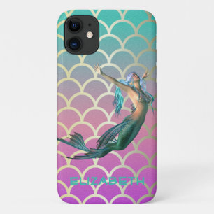 Capa Para iPhone 11 Sereia em Escamas de Cauda de Sereia Ombre
