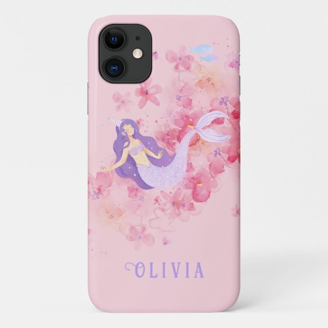 Capa Para iPhone 11 Sereia Fofa debaixo do mar para Meninas  (Verso)