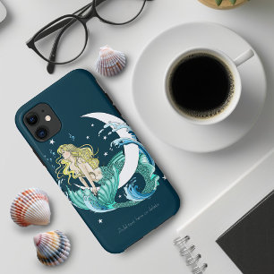 Capa Para iPhone 11 Sereia Loira Lua Crescente Arte Deco Fantasia