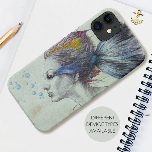 Capa Para iPhone 11 Sereia Peixe Mulher Fantasia Desenho Surreal De Ar (Criador carregado)
