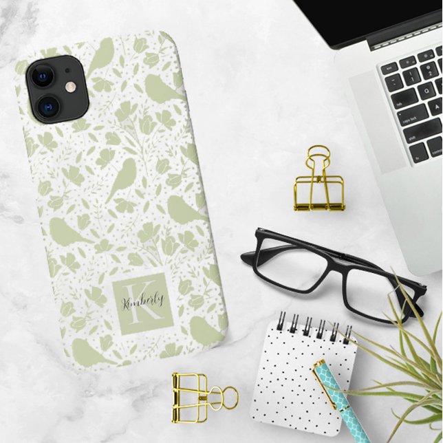 Capa Para iPhone 11 Serenos Pássaros & Florais Monogramados (Criador carregado)