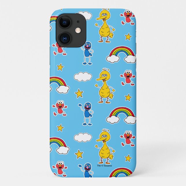 Capa Para iPhone 11 Sesame Pals Rainbow Doodley Patterno (Verso)