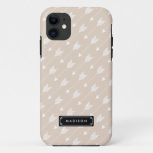 Capa Para iPhone 11 Setas tribais bege de linho chiques personalizadas