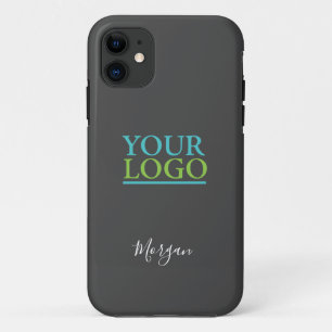Capa Para iPhone 11 Seu Logotipo/Arte/Foto, Nome em Letra Branca, Cinz