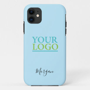 Capa Para iPhone 11 Seu Logotipo/Arte/Foto, Nome Script Preto, Azul Cl