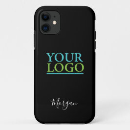 Capa Para iPhone 11 Seu logotipo/arte/foto, nome White Script, preto