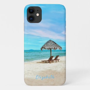 Capa Para iPhone 11 Seu Nome Cena de Praia Tropical de Areia