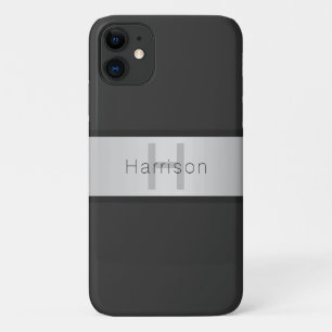 Capa Para iPhone 11 Seu nome e monograma Vista prateada cinzenta e fa
