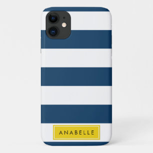 Capa Para iPhone 11 Seu Nome - Linhas Paralelas - Marinho Azul