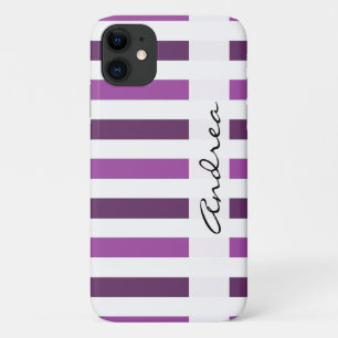 Capa Para iPhone 11 Seu Nome - Stripes, Linhas Paralelas - Roxo
