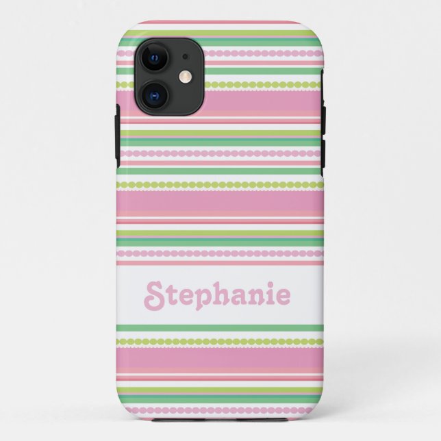 Capa Para iPhone 11 "Seu nome" stripey miçanga pink iphone5 (Verso)