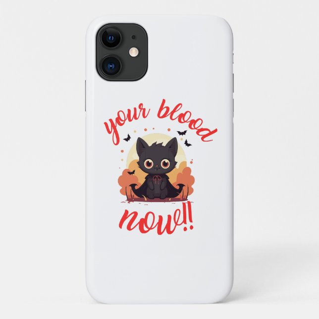 Capa Para iPhone 11 SEU SANGUE AGORA!! - Gatinho vampiro (Verso)