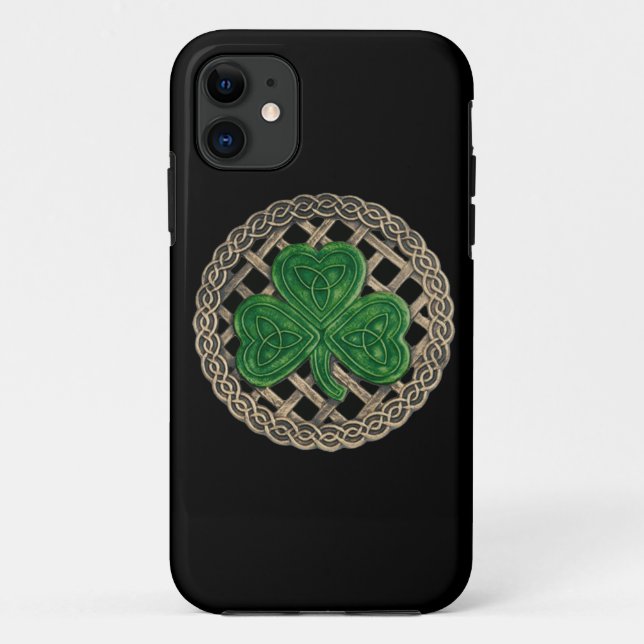 Capa Para iPhone 11 Shamrock Preto e Matriz Celtic Knots iPhone 5G (Verso)