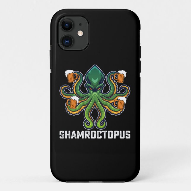 Capa Para iPhone 11 Shamroctopus Octopus Lover Dia de São Patrício (Verso)