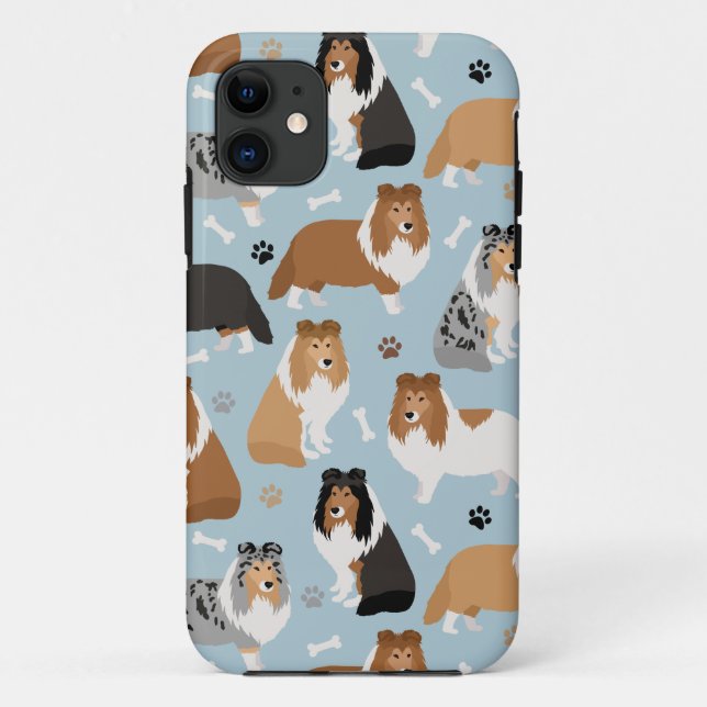 Capa Para iPhone 11 Sheltie Dog Bones and Paws (Verso)