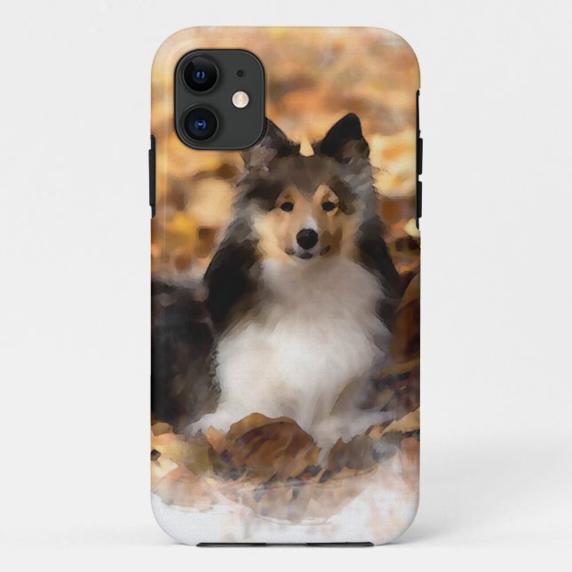 Capa Para iPhone 11 Sheltie Shetland Sheepdog Art Painting (Verso)