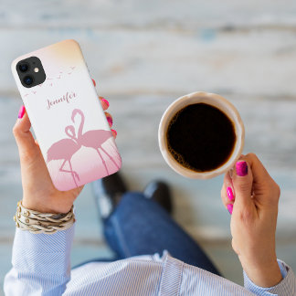 Capa Para iPhone 11 Silhouette Flamingo Rosa Personalizada