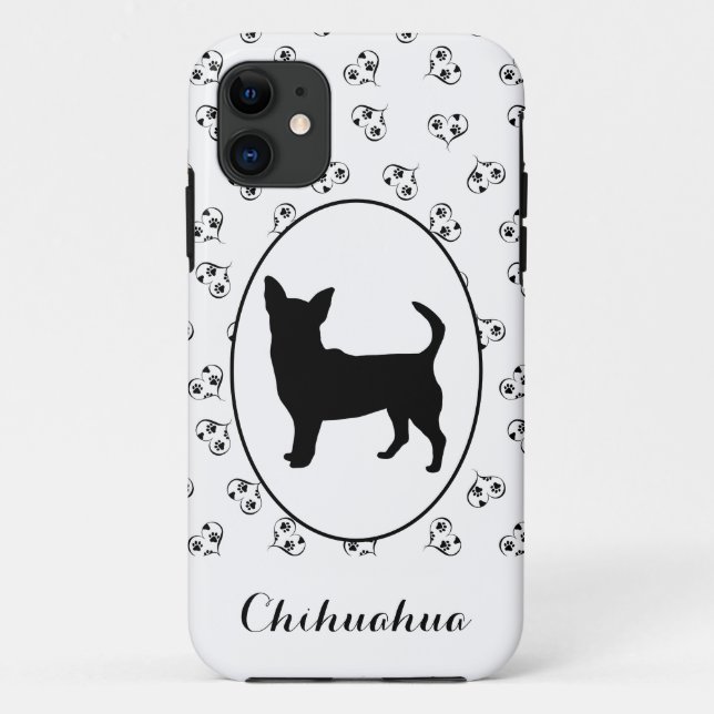 Capa Para iPhone 11 Silhouette Hearts and Paw Prints (Verso)