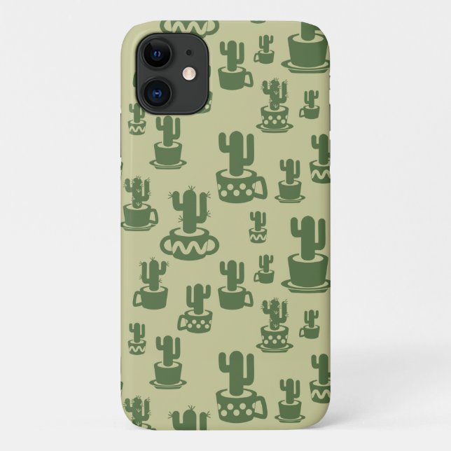Capa Para iPhone 11 Silhueta de cacto sucessivo em copos e potes (Verso)