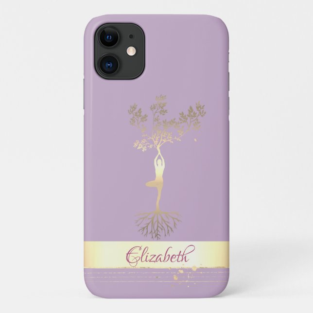 Capa Para iPhone 11 Silhueta de Mulheres da Árvore com Faixa Dourada, (Verso)