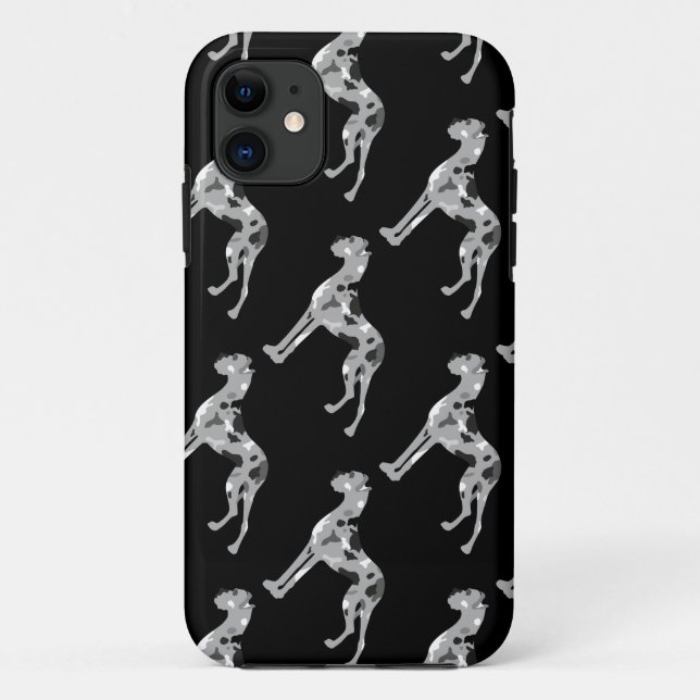 Capa Para iPhone 11 Silhueta do Dogue Alemão Cinza (Verso)
