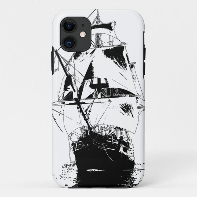 Capa Para iPhone 11 Silhueta preta do navio (Verso)