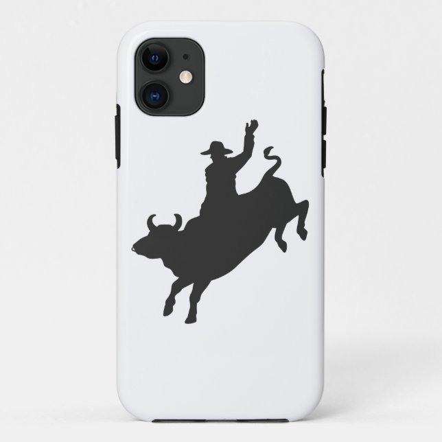 Capa Para iPhone 11 Silhueta Rodeo Bull Ride (Verso)