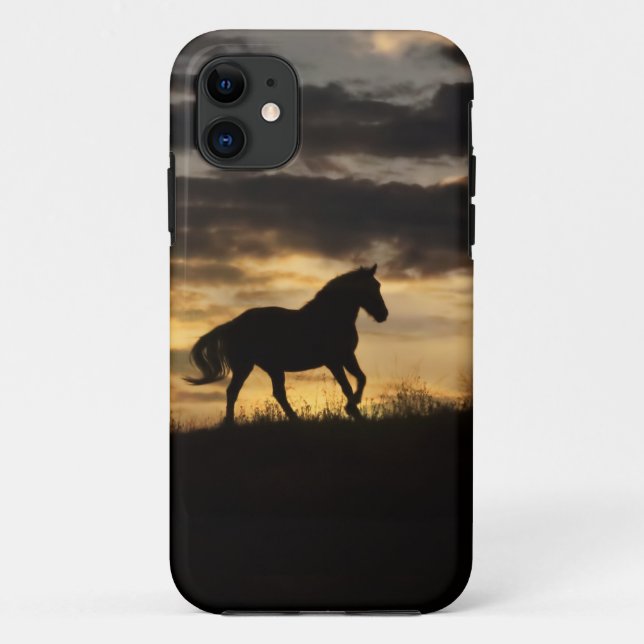 Capa Para iPhone 11 Silhueta Sunset Belo Cavalo Livre (Verso)