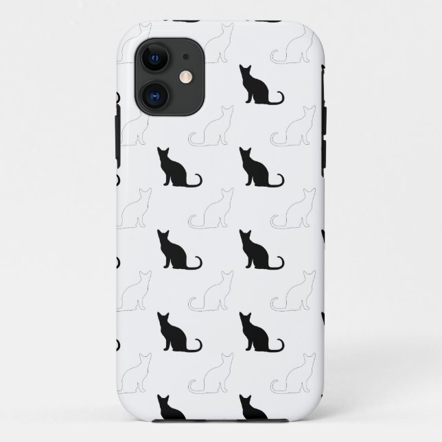 Capa Para iPhone 11 Silhuetas De Gatos Pretos E Brancos (Verso)