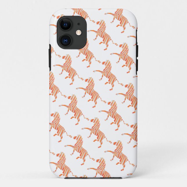 Capa Para iPhone 11 Silhuette de Zebra Laranja e Branca (Verso)