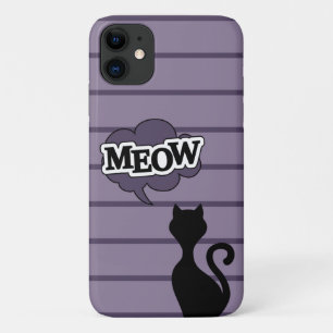 Capa Para iPhone 11 Silhute de gato preto bonito diz meow