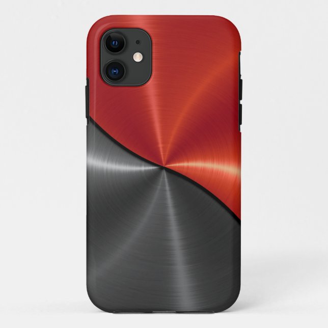 Capa Para iPhone 11 Silver Red Shinig Steel Metal 3 (Verso)