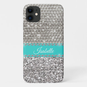 Capa Para iPhone 11 Silver Sparkle Glam Bling Personalizado Metal